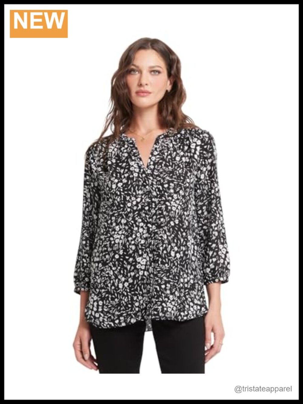 NYDJ Sleeveless Pintuck Blouse Button-Down Floral Tunic
